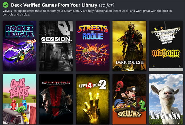 Список игр из вашей библиотеки с отметками о совместимости для Steam Deck