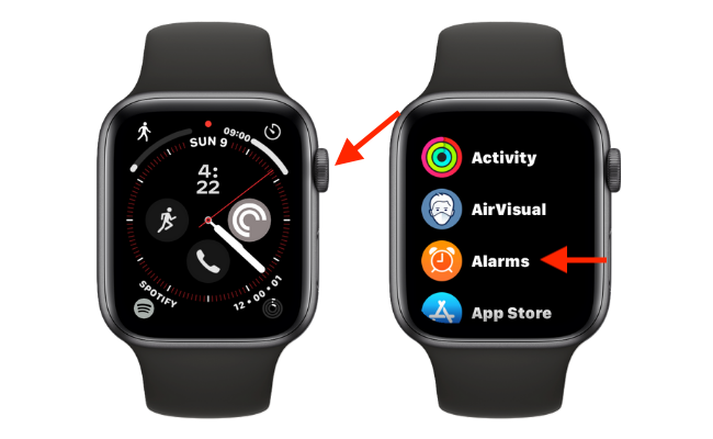 Открыть приложение «Будильники» на Apple Watch