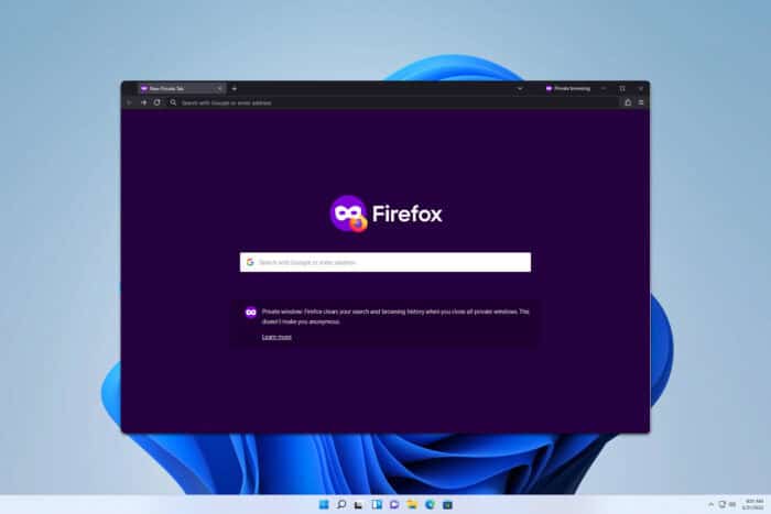 Окно Firefox в приватном режиме, заголовок и элементы интерфейса