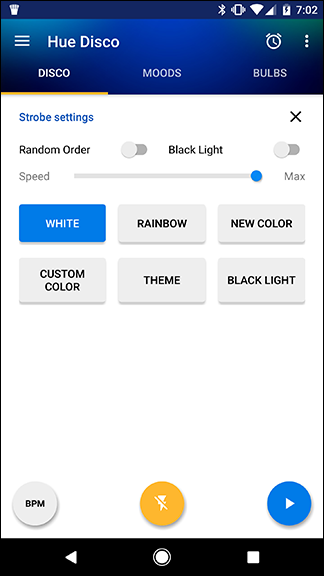 Экран стробоскопа и предустановок в режиме Strobe