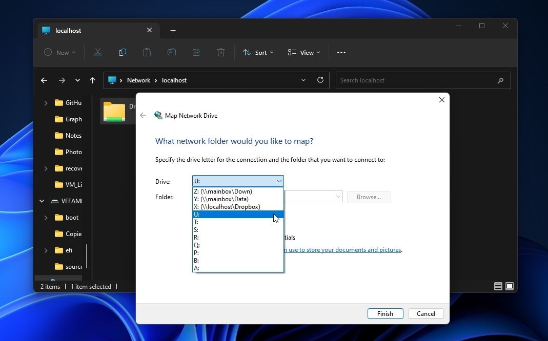 Выбор буквы диска для маппинга сетевого диска