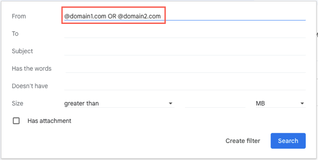 Два домена в поле От, разделённые OR