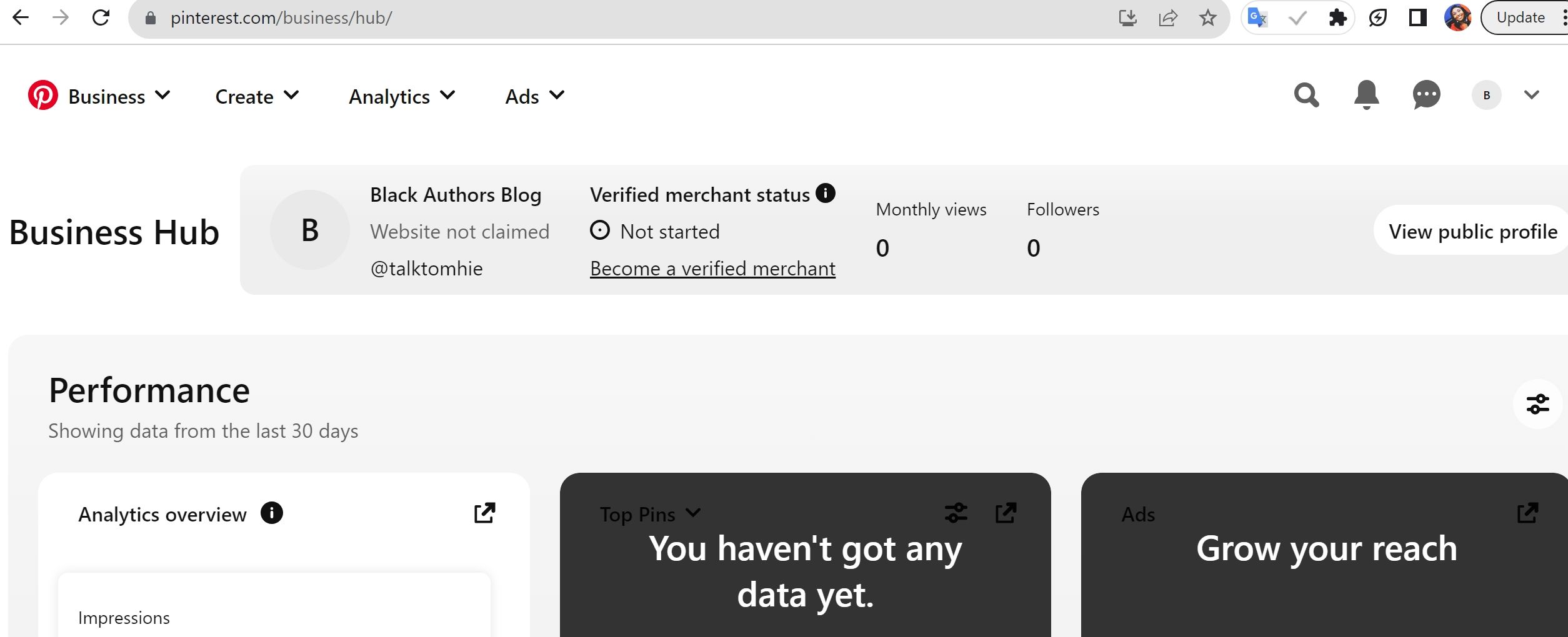 Домашняя страница бизнес-аккаунта Pinterest