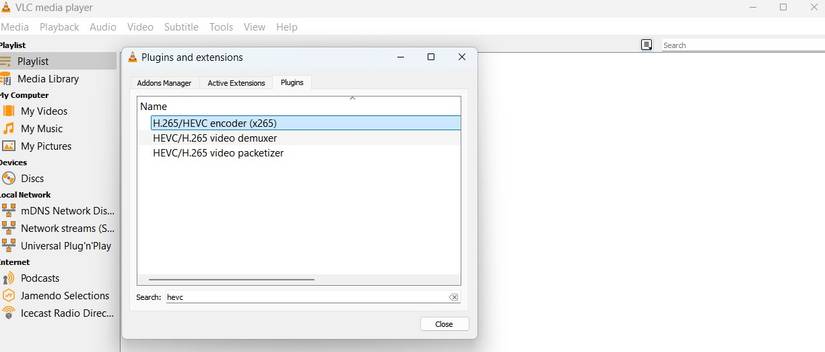 Скриншот VLC с поддержкой HEVC