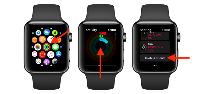 Опция Пригласить друга в Активности на Apple Watch