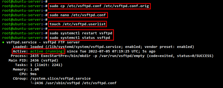 применение конфигурации vsftpd
