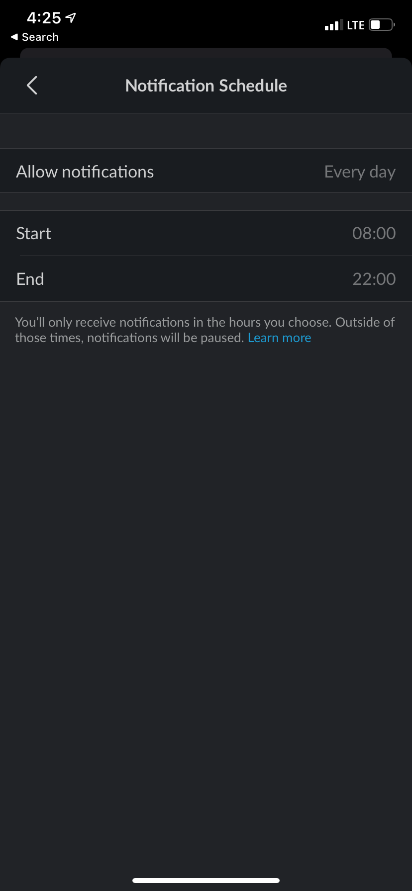 План уведомлений Slack: выбор рабочих часов и дней