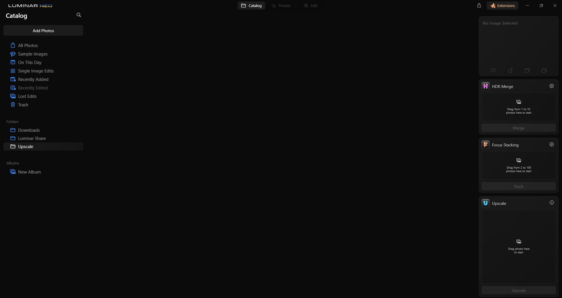 Просмотр каталога в Luminar Neo
