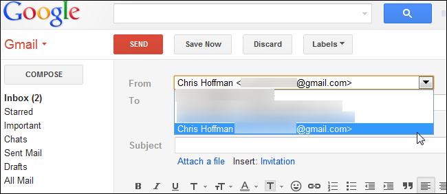 Скриншот настройки «Отправлять как» в Gmail