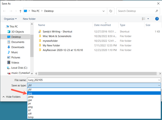 Диалог «Сохранить как» в Photos