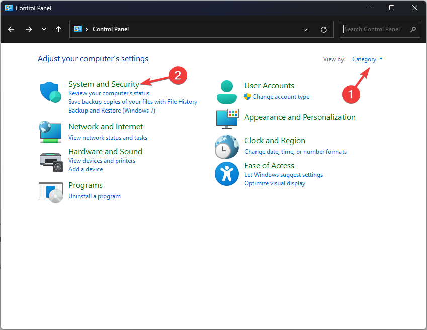 Система и безопасность в Панели управления