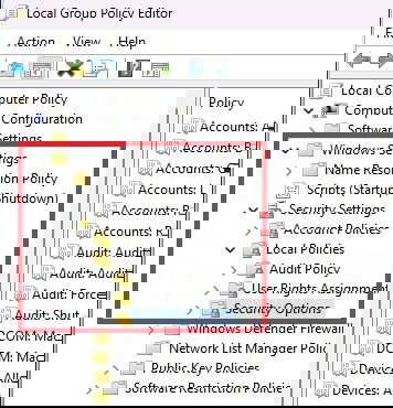Навигация к локальным политкам в редакторе групповой политики.