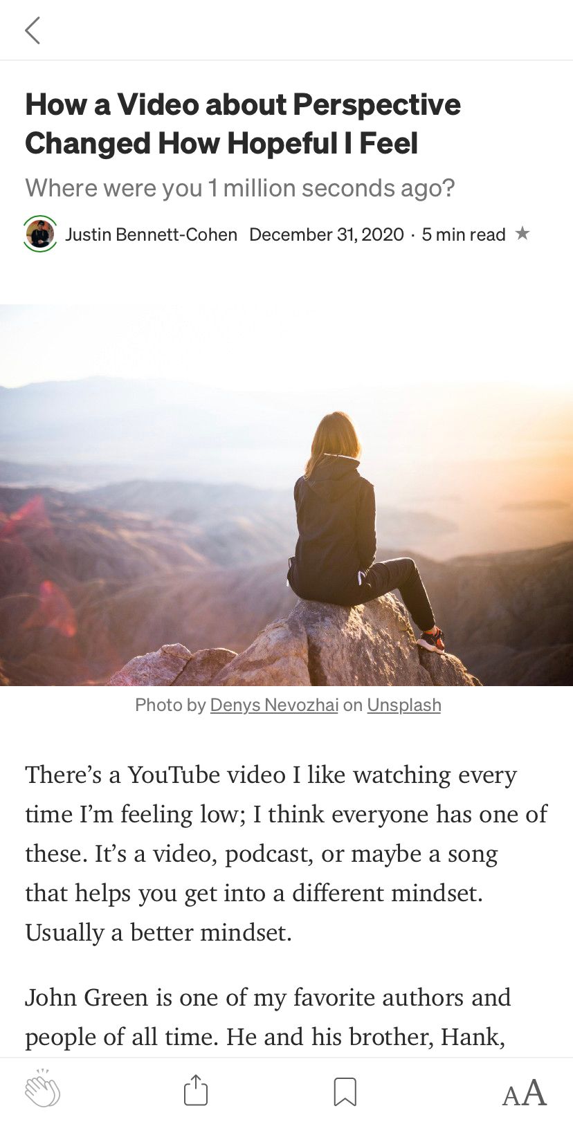 Мобильная статья Medium с опциями редактирования