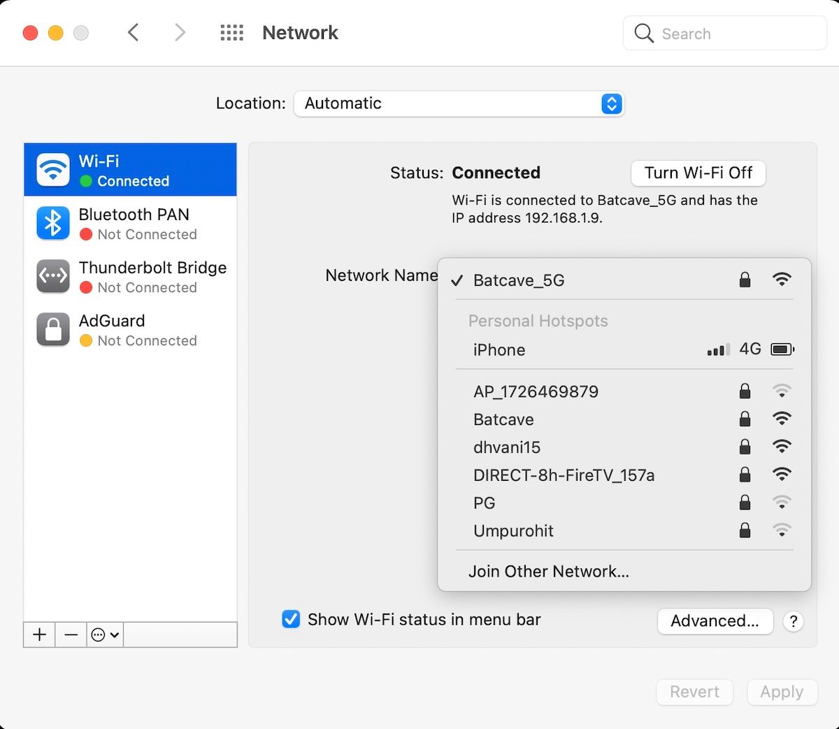 смена диапазона Wi‑Fi на Mac