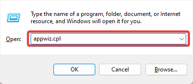 Окно Выполнить с командой appwiz.cpl
