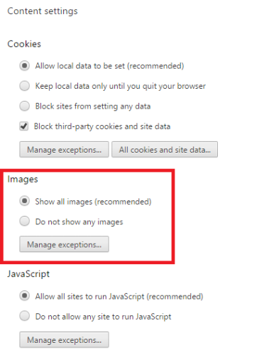 Настройки Chrome — блокировка изображений и плагинов