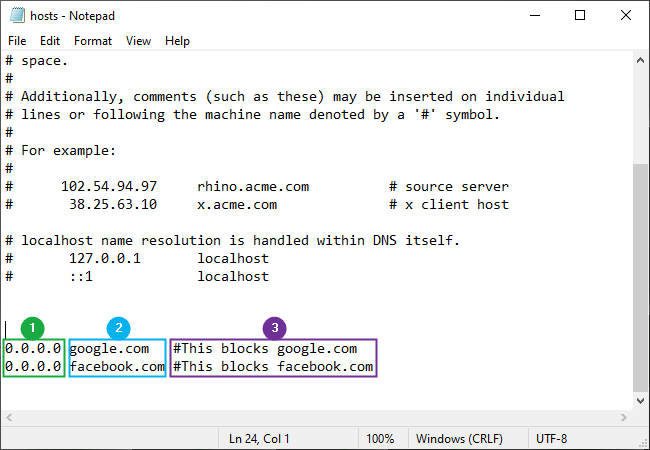Схема: где IP, где домен и где комментарий в строке hosts