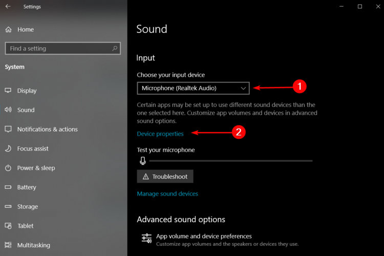 Свойства устройства: регулировка уровня микрофона