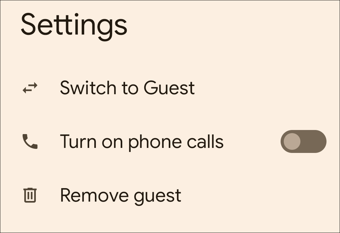 Параметры профиля гостя: переключиться, разрешить звонки, удалить