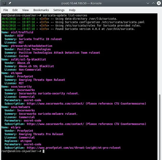 Список источников suricata-update
