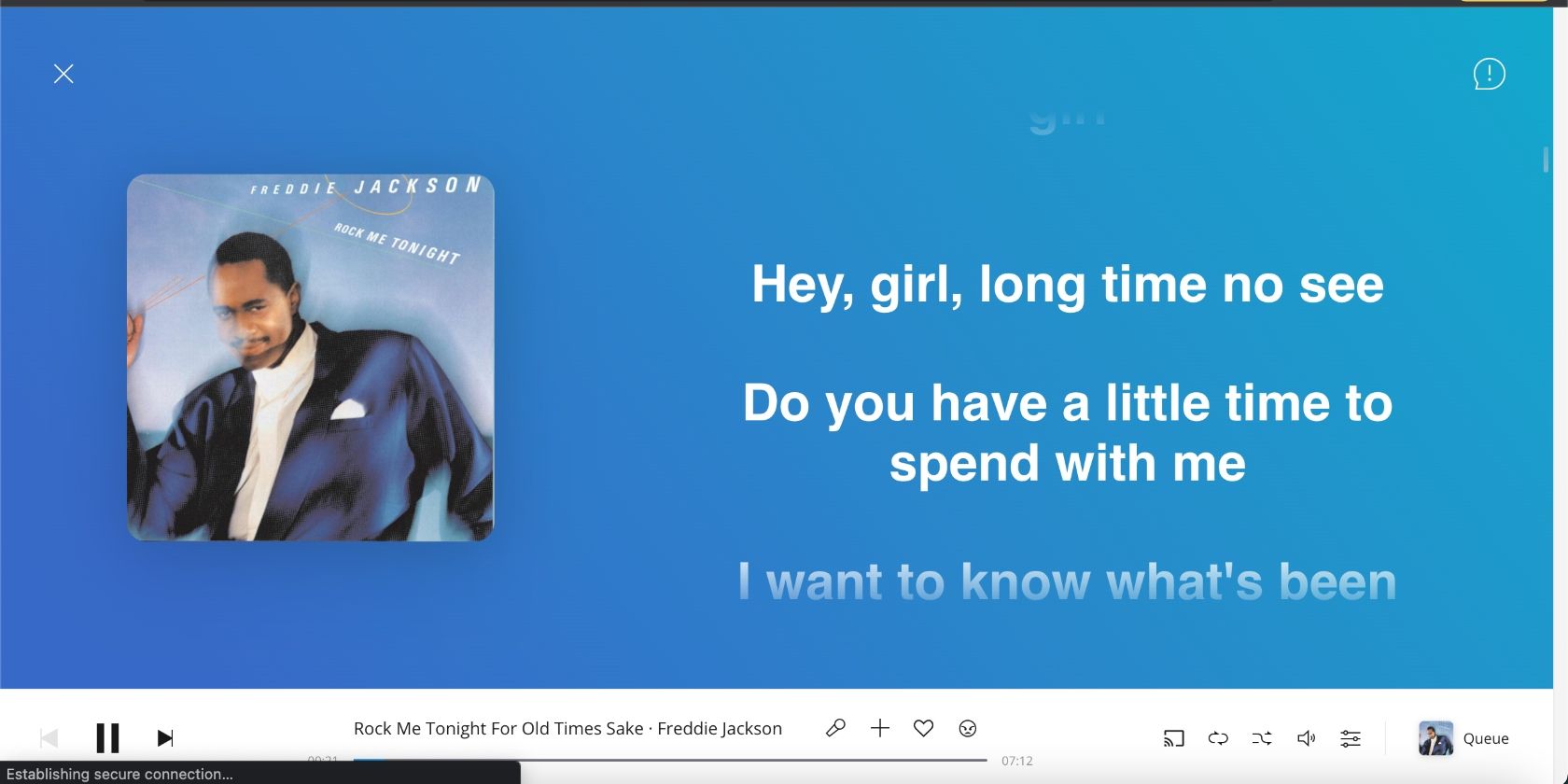 Скриншот: текст песни Freddie Jackson в десктоп‑приложении Deezer