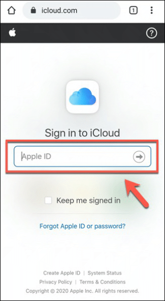 Вход в iCloud через браузер на Android