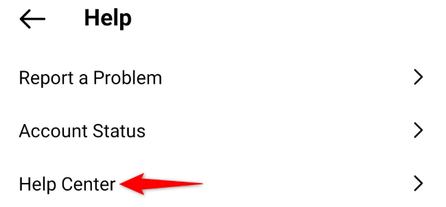 Переход в Справочный центр Instagram из приложения.