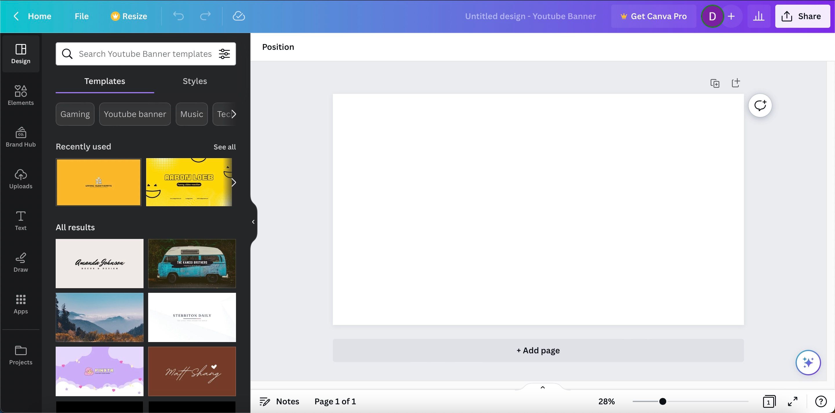 Вкладка Дизайн и шаблоны в Canva