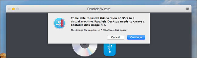 Окно выбора объёма хранилища для виртуальной машины macOS