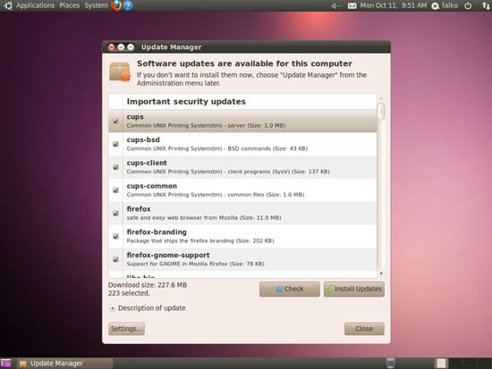 Кнопка Settings в окне Update Manager