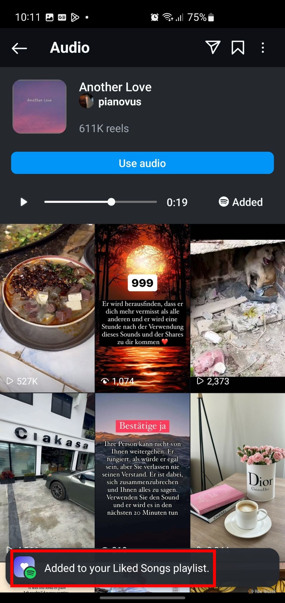 Уведомление на экране: песня добавлена в «Liked Songs» Spotify