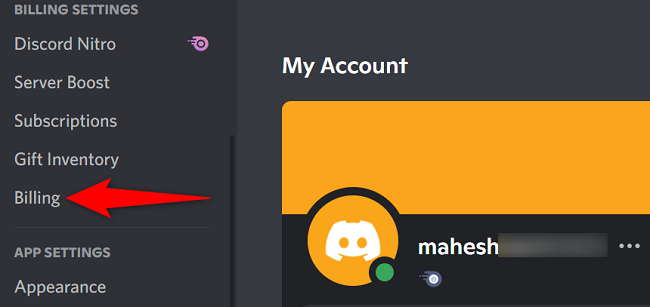 Выберите «Оплата» в боковом меню слева.