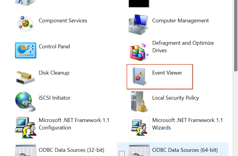 Запуск Просмотра событий из списка инструментов