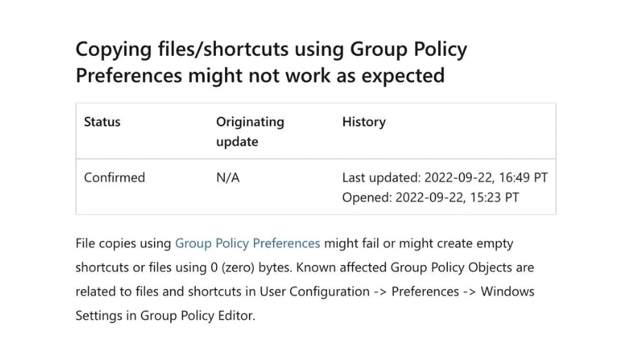 Копирование через Group Policy Preferences — пример ошибки