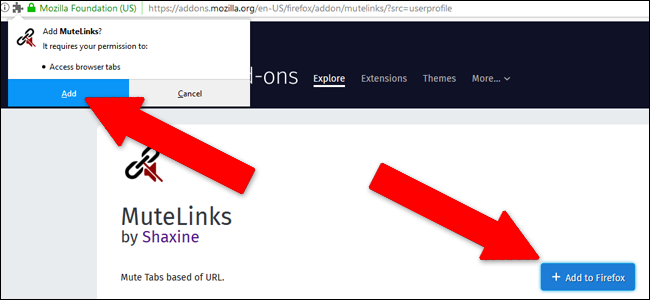 Страница установки дополнения MuteLinks