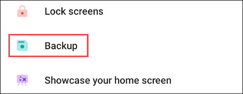 Выбор «Резервного копирования» в настройках