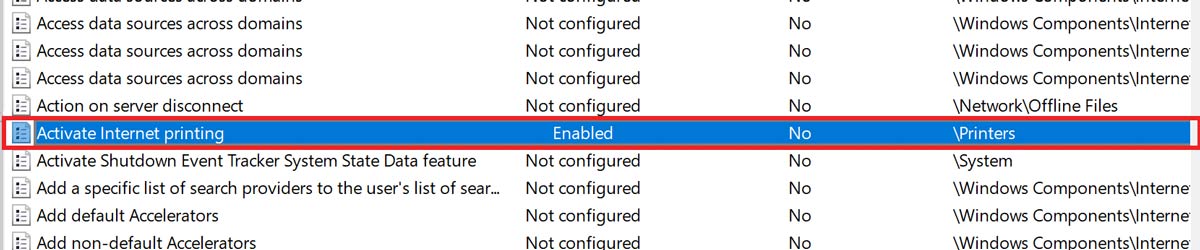 Клик по политике, требующей сброса
