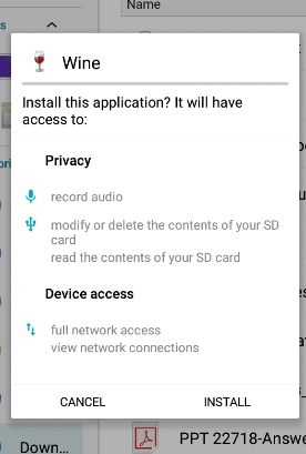 Запрос прав доступа у Wine на Android