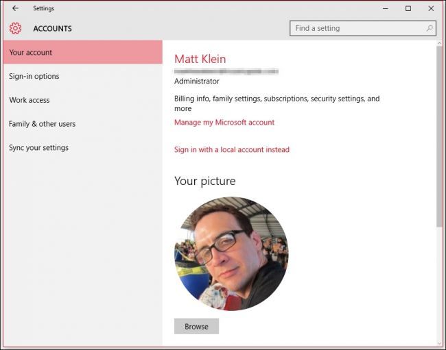 Управление учётной записью через веб