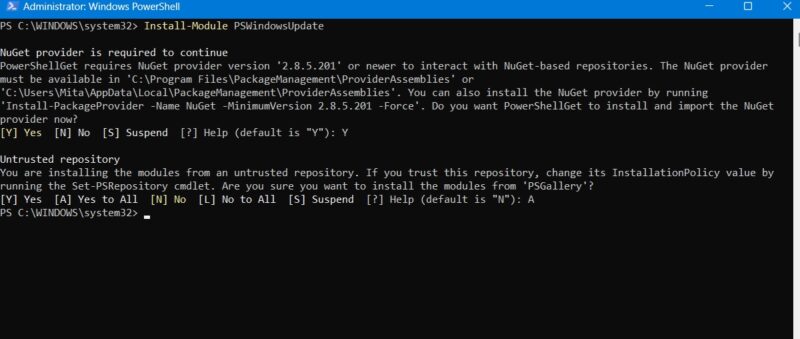 Предупреждение об установке из ненадёжного репозитория в PowerShell