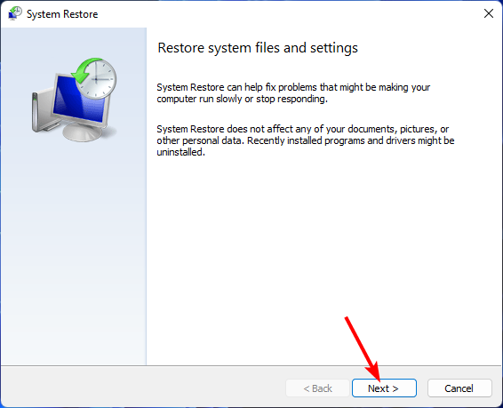 Выбор точки восстановления