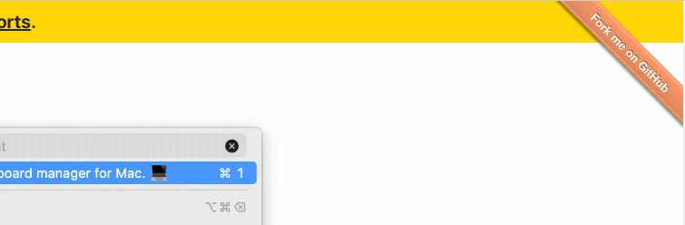 Верхний правый угол сайта с ссылкой «Fork me on GitHub».