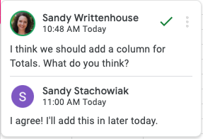 Комментарий с ответом в Google Sheets