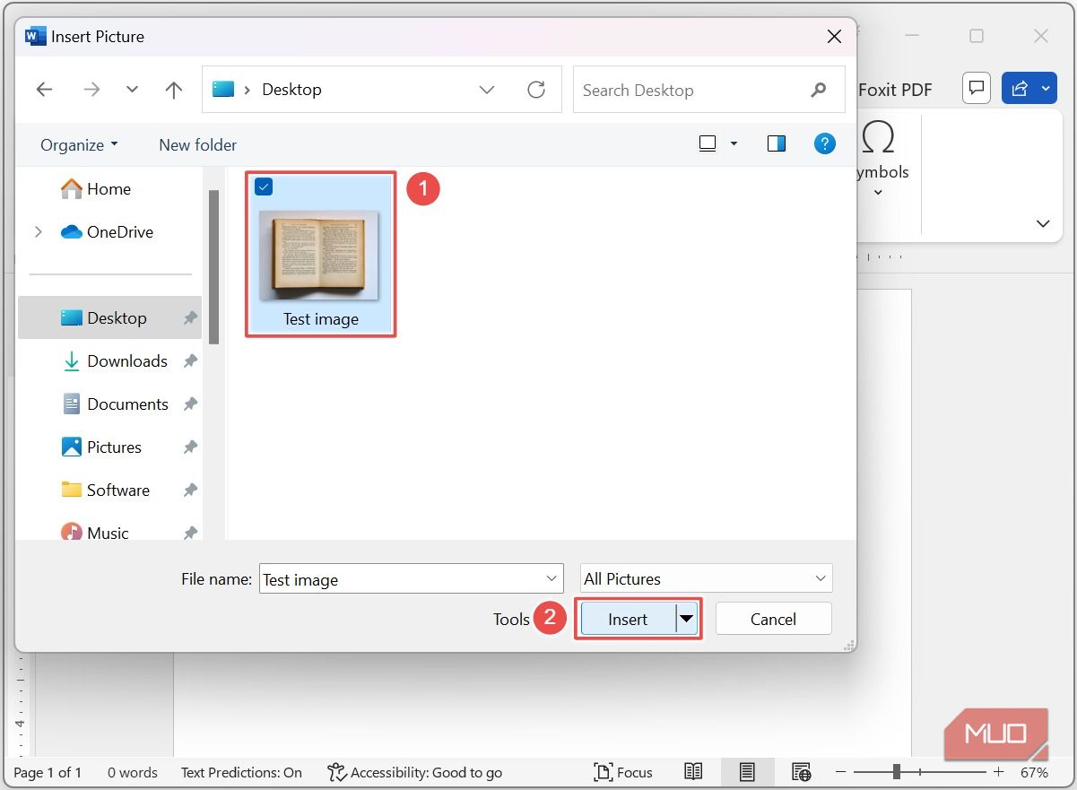 Выбор и вставка изображения в Word через диалог проводника