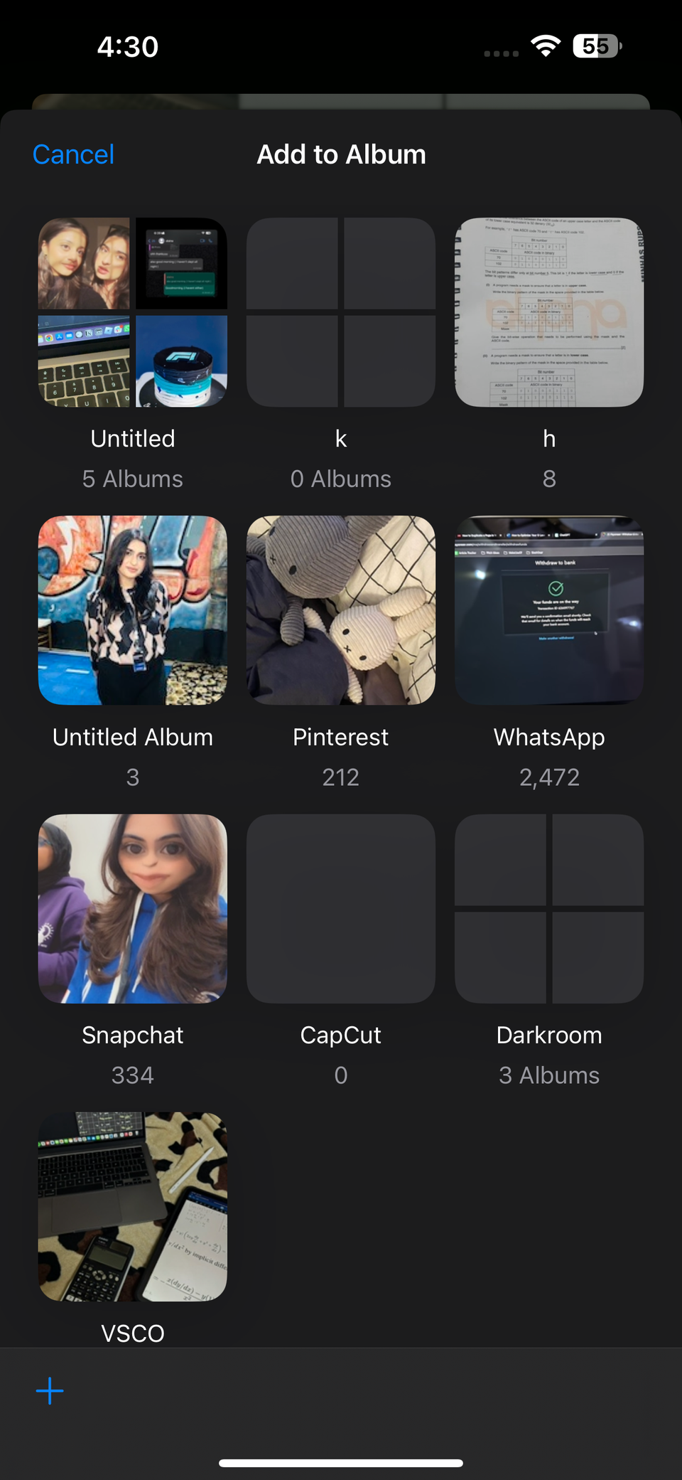 Интерфейс добавления фото в альбом