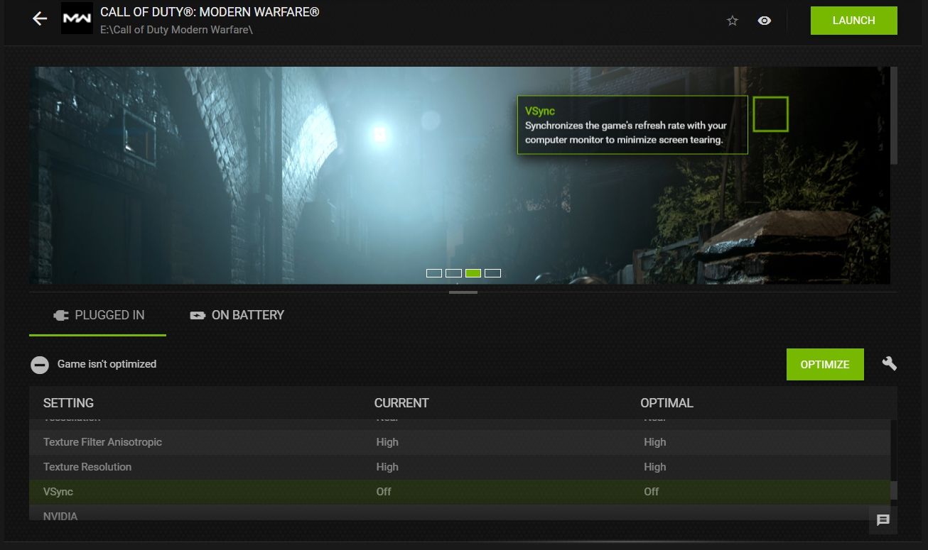 Optimize COD Warzone in Nvidia GeForce Experience