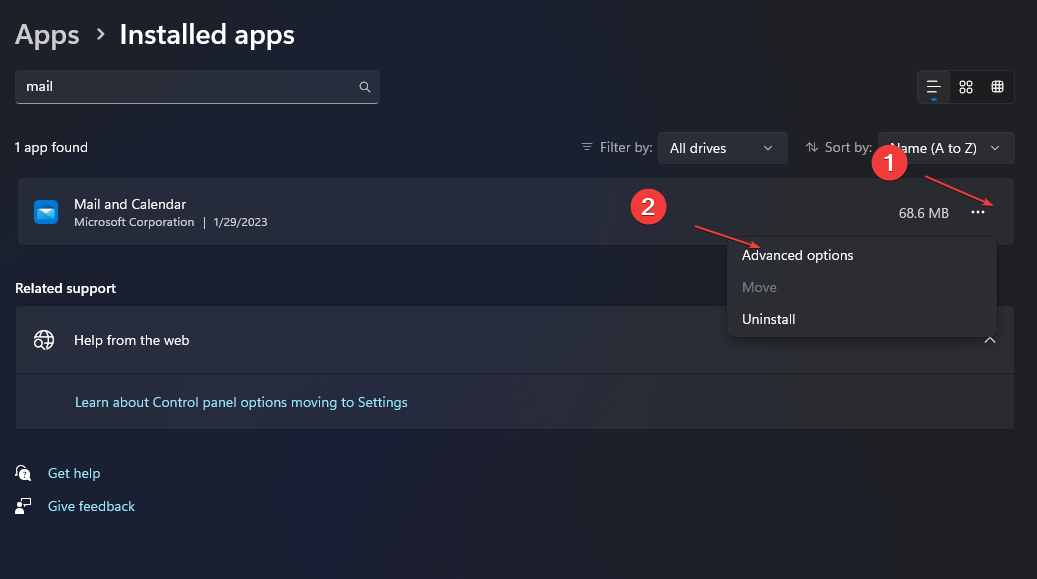 Скрин: контекстное меню приложения с пунктом Дополнительные параметры