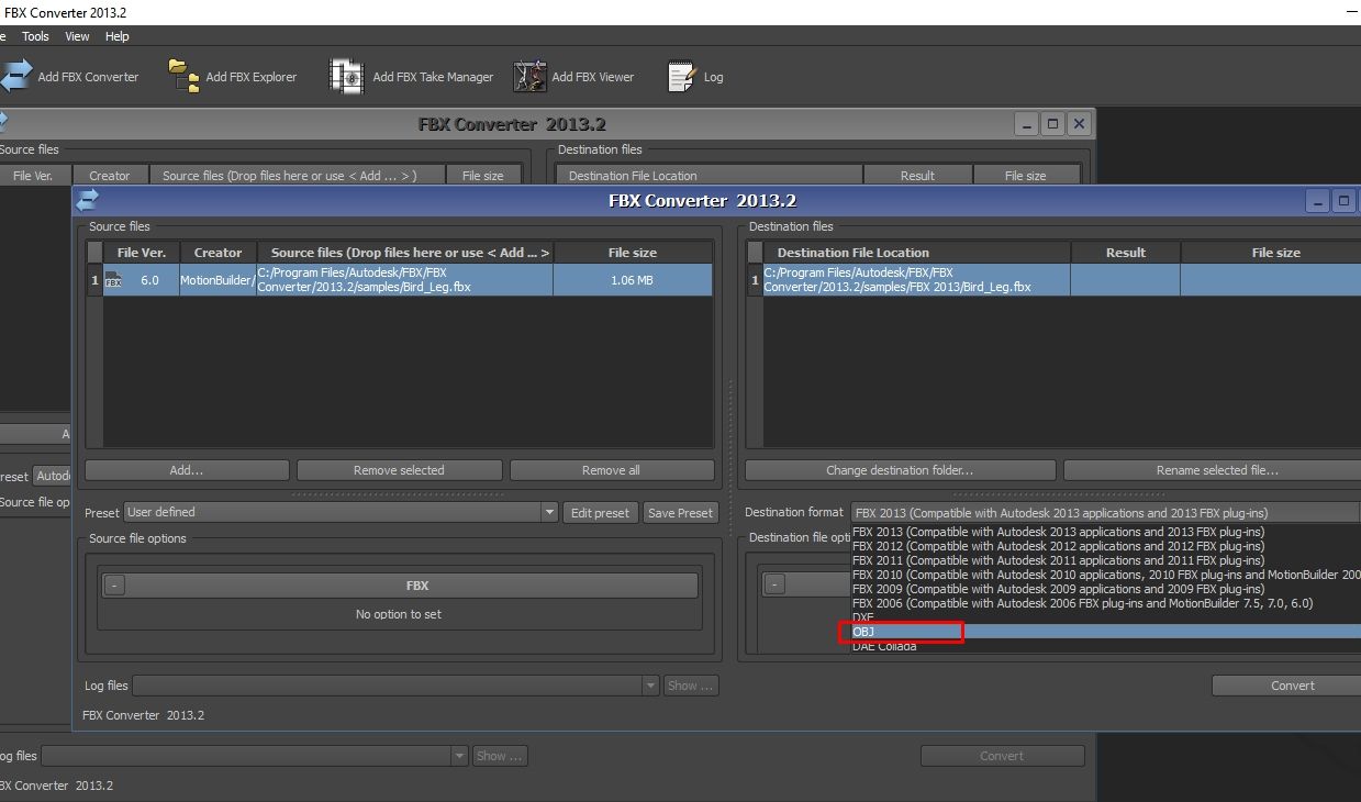 Список 3D форматов, поддерживаемых FBX Converter