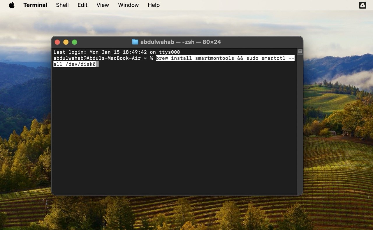 Запуск smartmontools в Terminal
