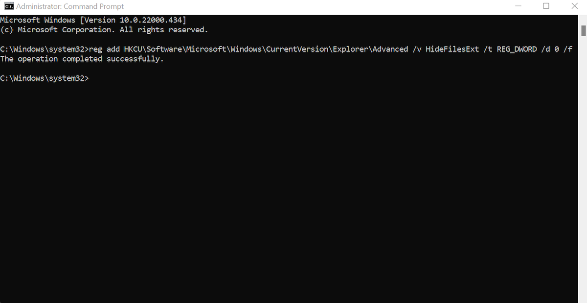 Окно Командной строки с выполненной командой
